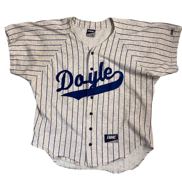 Biker Design Other - Vintage Bike Doyle Baseball Jersey Gray Blue Striped Mens Sz Large *SLEEVE STAIN
